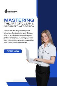 businesswoman-with-laptop-blog-title-Mastering-The-Art-of-Clean-and-Organized-Web-Design-Pinterest-Pin
